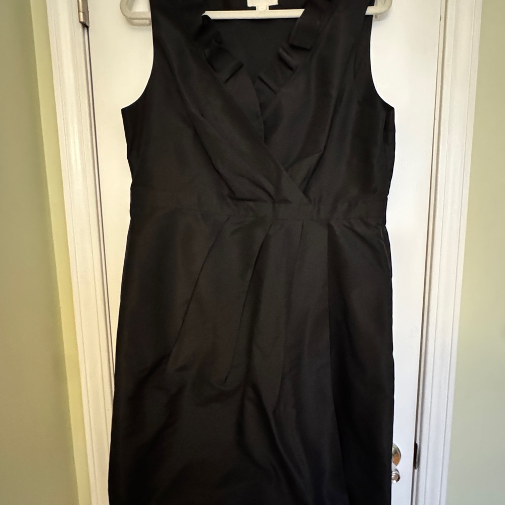 J. Crew Black Ruffle V-Neck Mini Dress